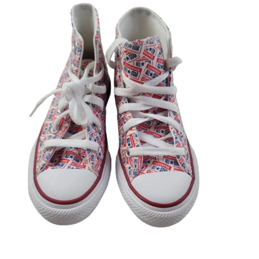 Converse Chuck Taylor All Star Hi Red White Blue Print Sneakers Size 12 NIB